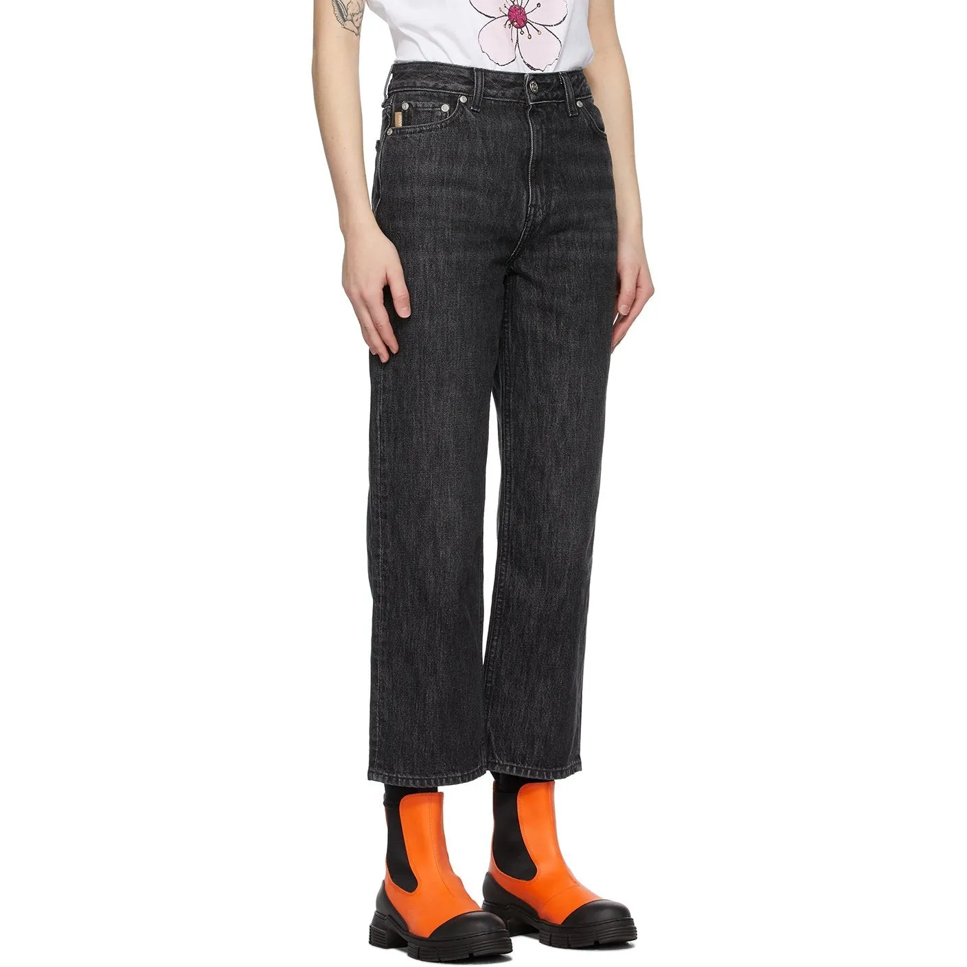 GANNI Black Washed High Waisted Cropped Jeans