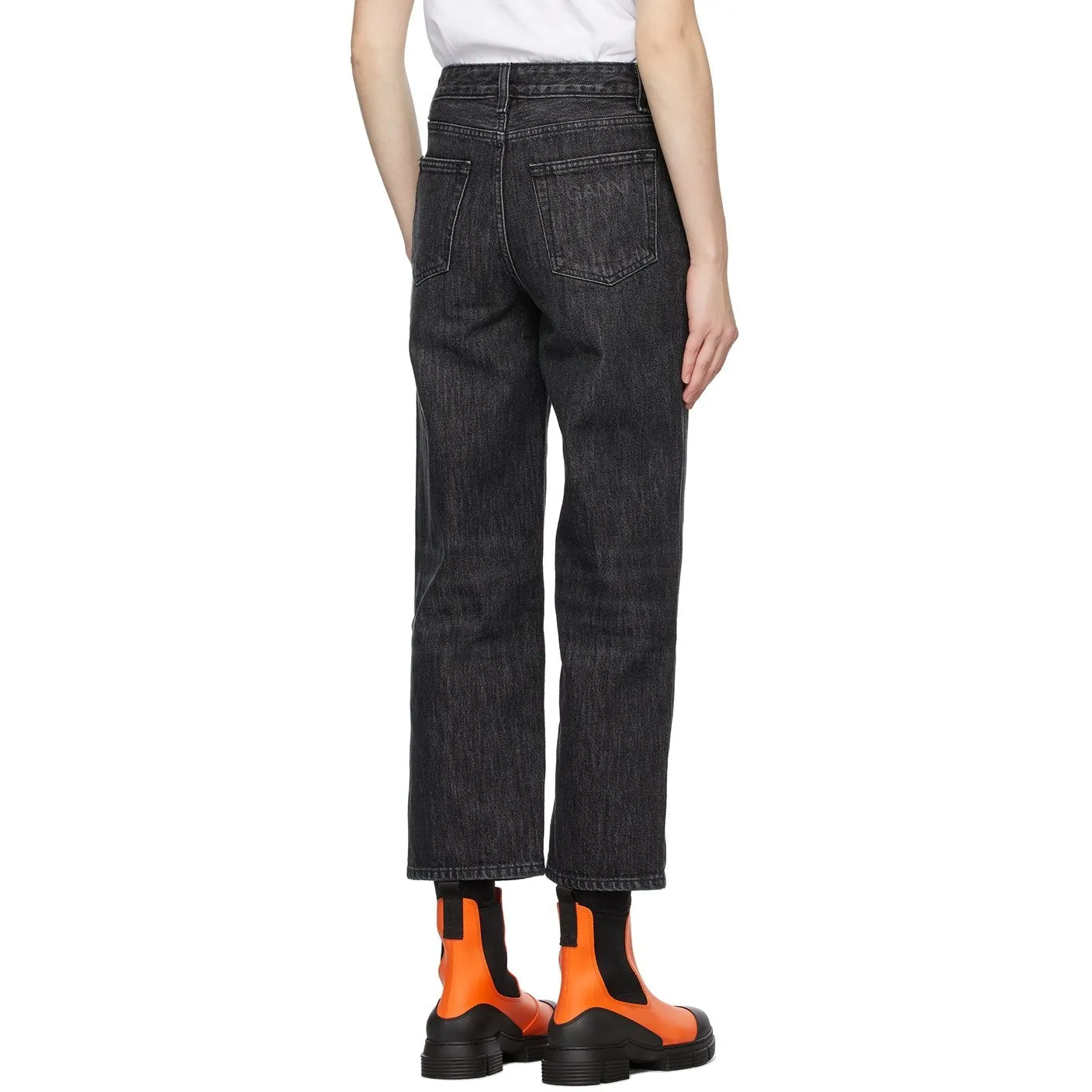 GANNI Black Washed High Waisted Cropped Jeans