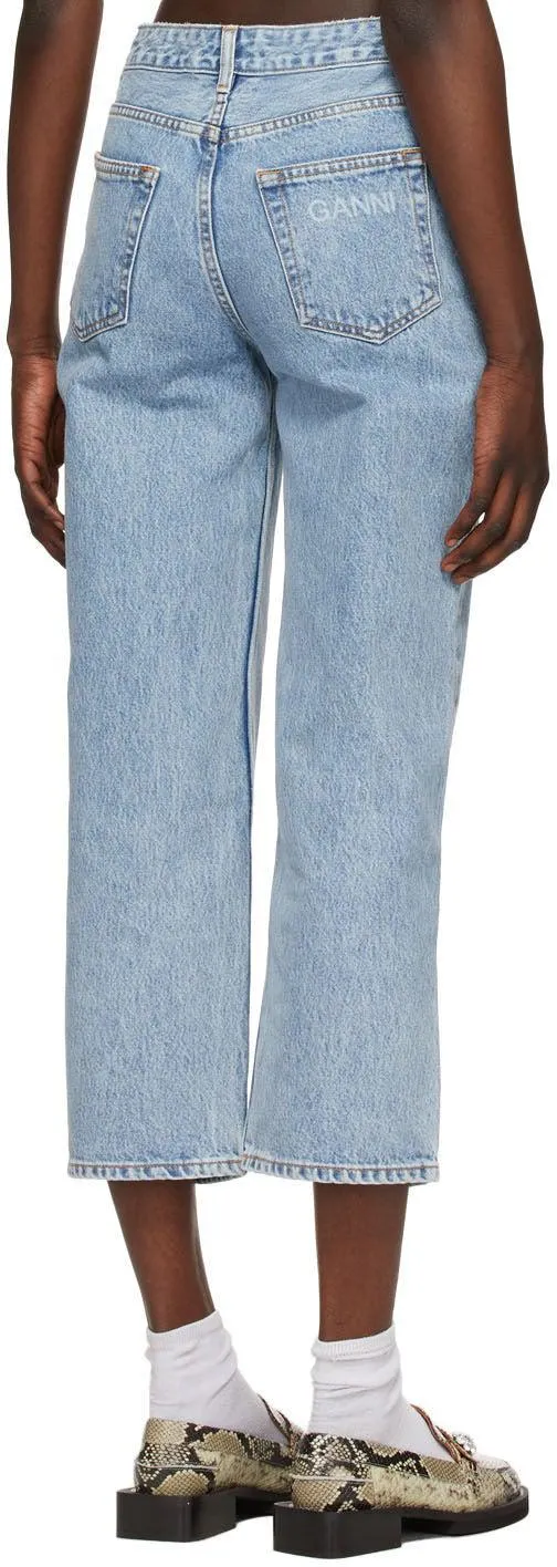 GANNI Blue Denim Classic High-Waisted Cropped Jeans