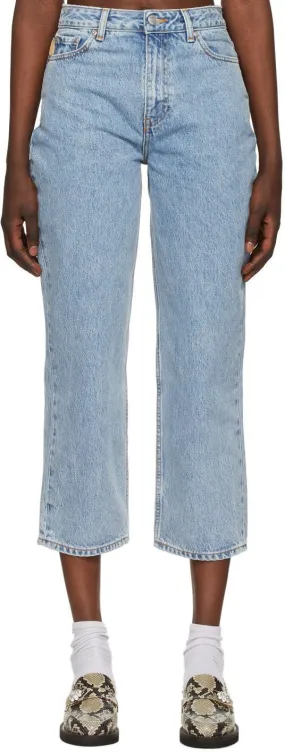 GANNI Blue Denim Classic High-Waisted Cropped Jeans