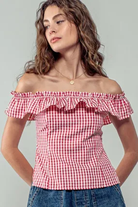 Gingham Ruffle Open Back Top Red