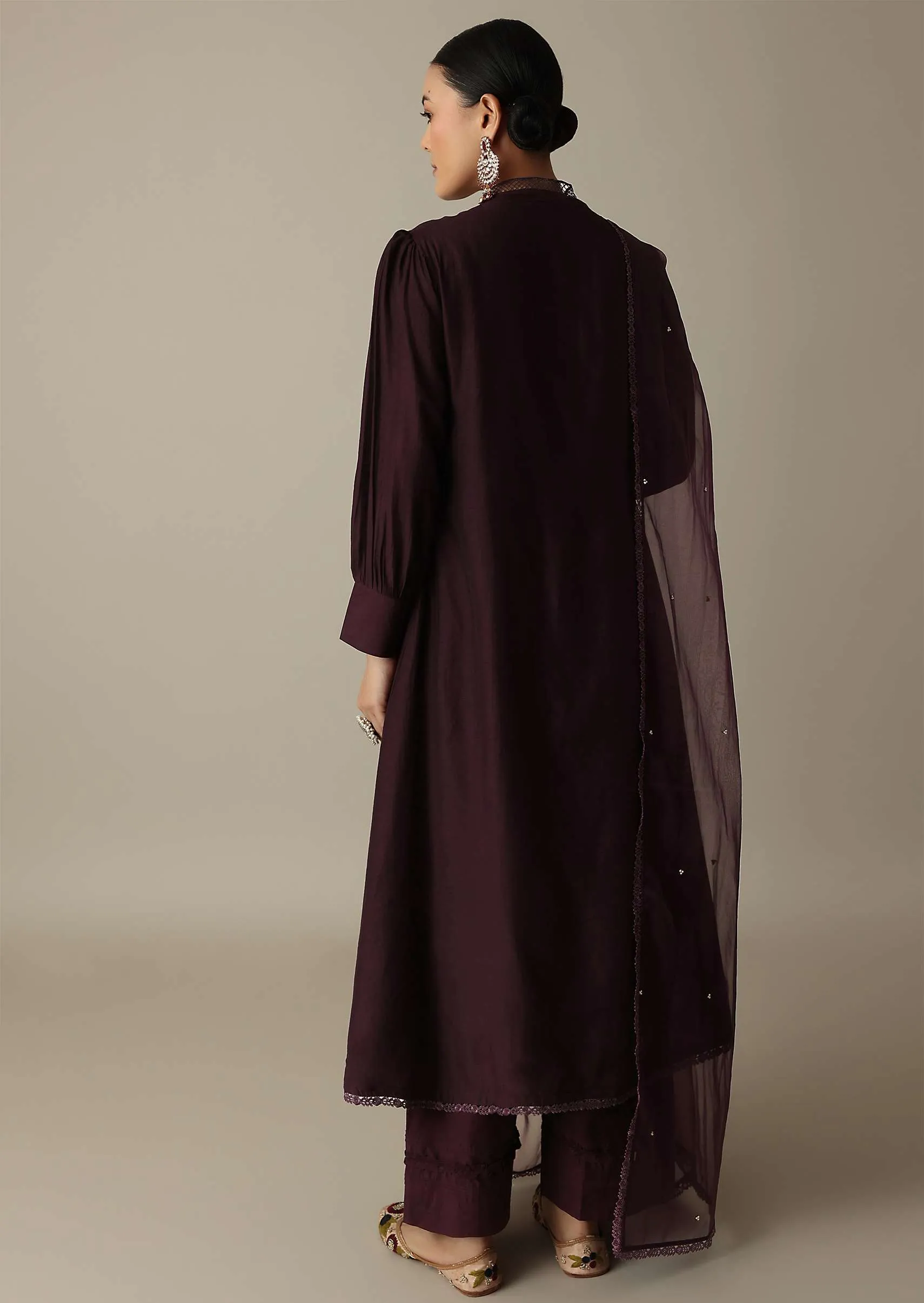 Gorgeous Brown Silk Kurti Set With Beaded Detailing