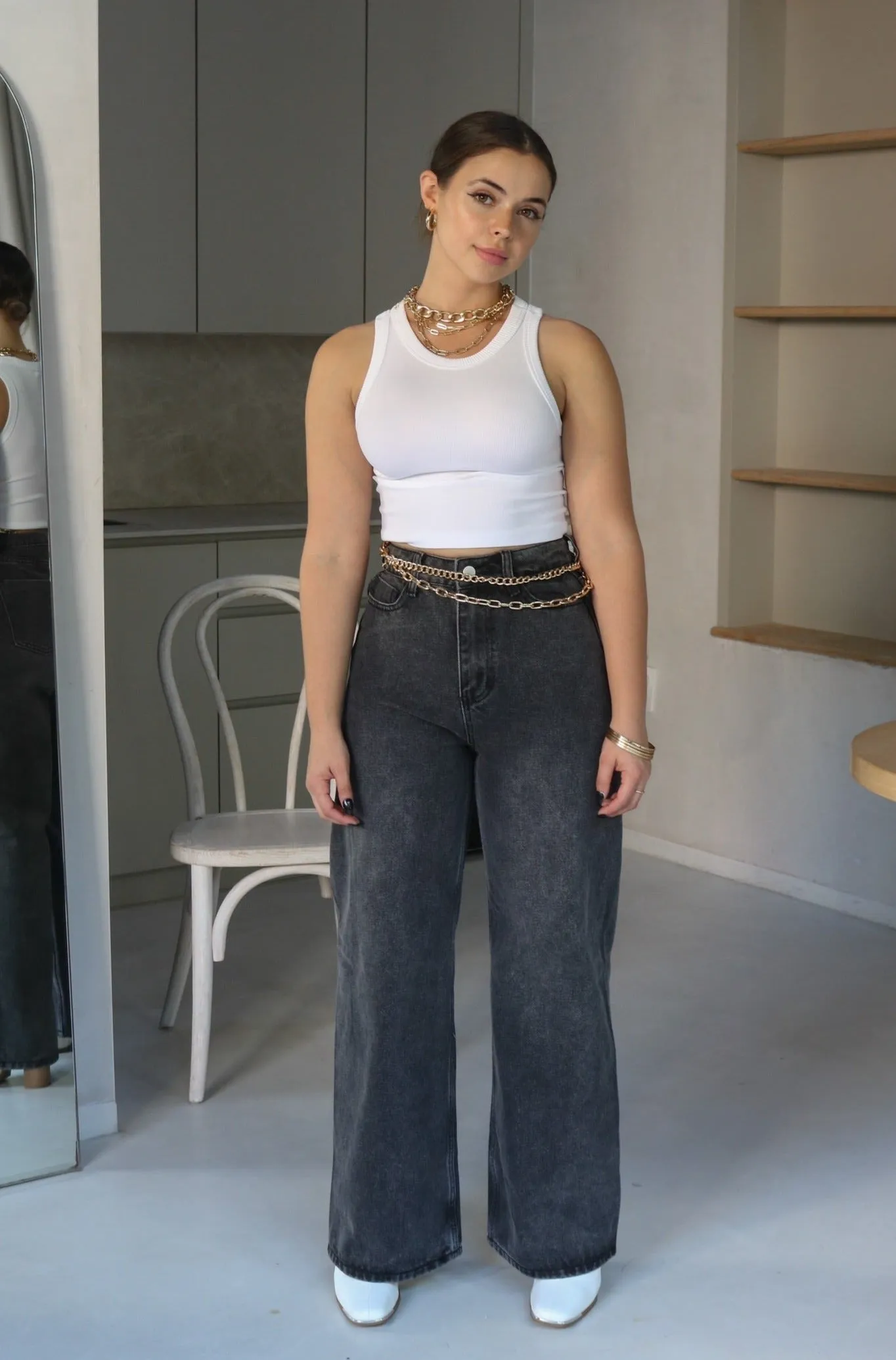 'James' High Waisted Wide Fit Washed Denim in Black