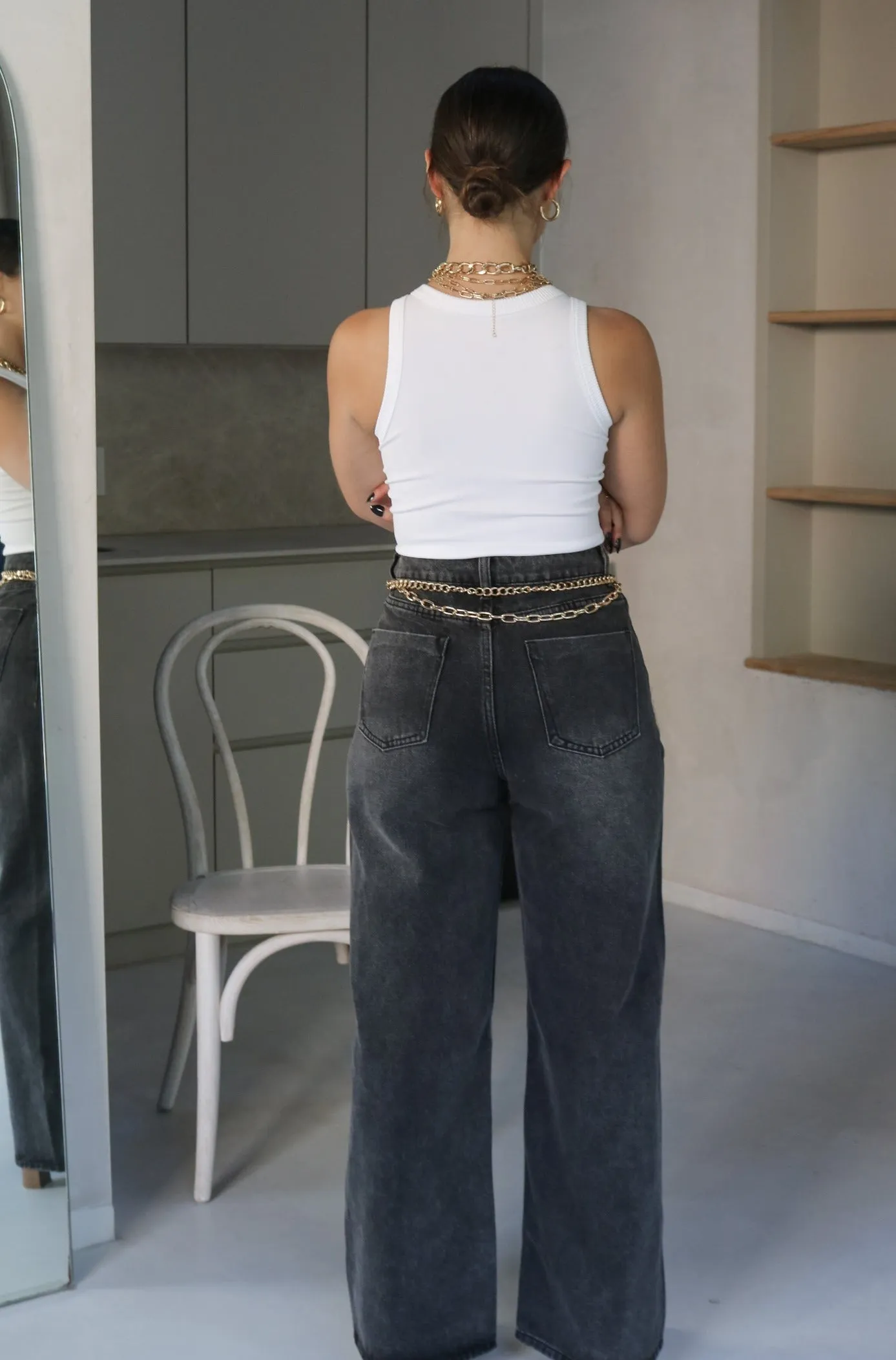 'James' High Waisted Wide Fit Washed Denim in Black