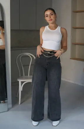 'James' High Waisted Wide Fit Washed Denim in Black