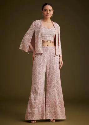 Lavender Georgette Palazzo Set And Lucknowi Cape