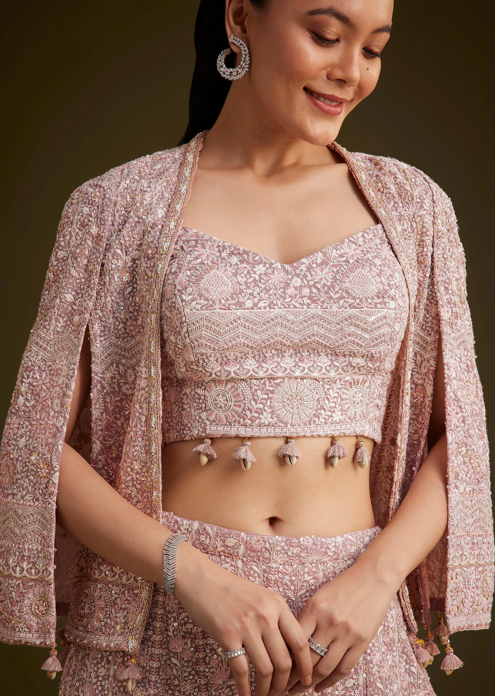 Lavender Georgette Palazzo Set And Lucknowi Cape
