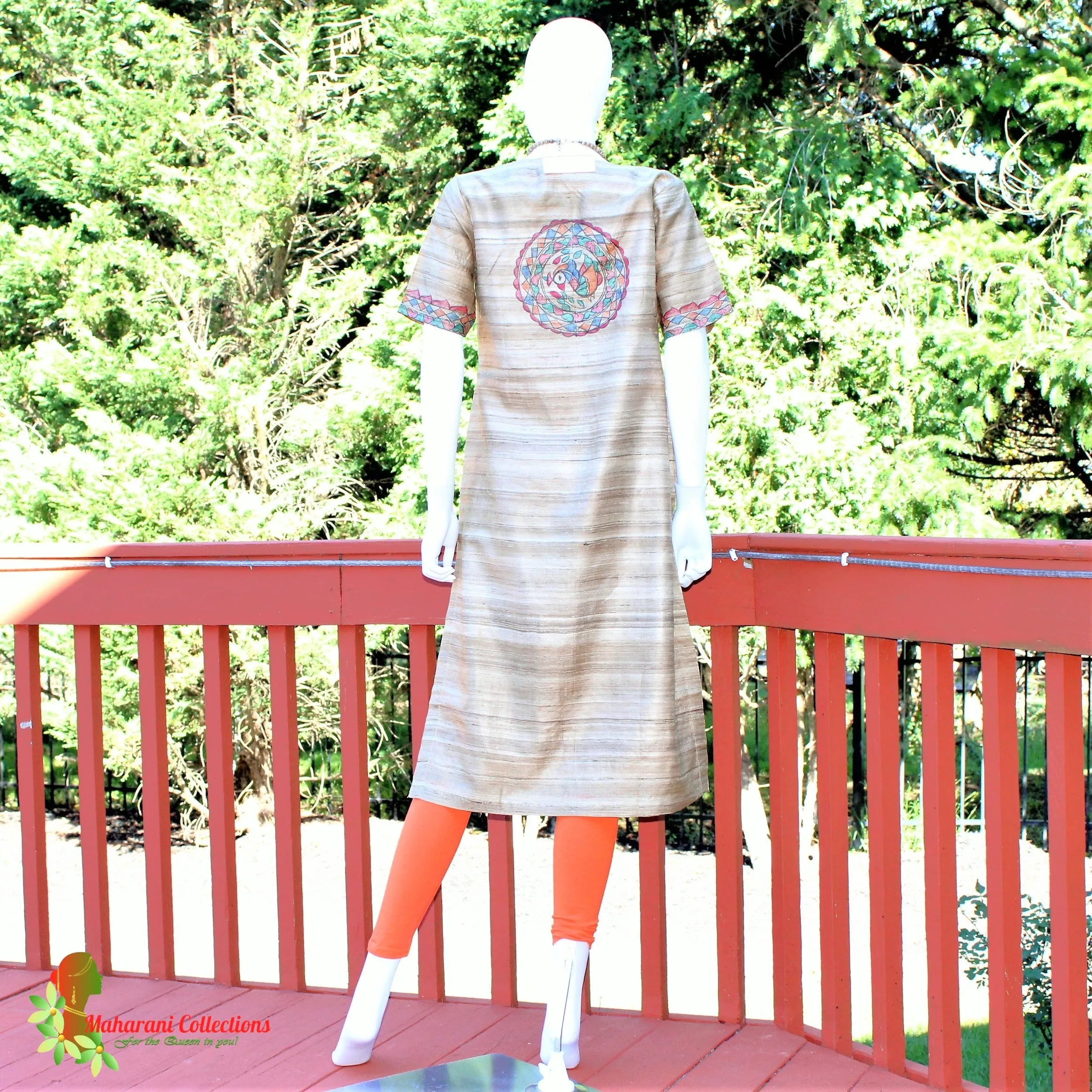 Maharani's Finest Silk Pant Suit - Pure Bhagalpur Tussar Silk - Khaki (M)