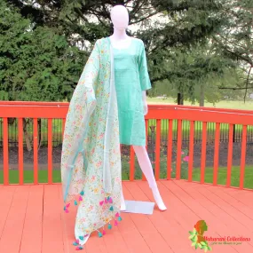 Maharani's Finest Silk Pant Suit - Pure Bhagalpur Tussar Silk - Light Sea Green (M)
