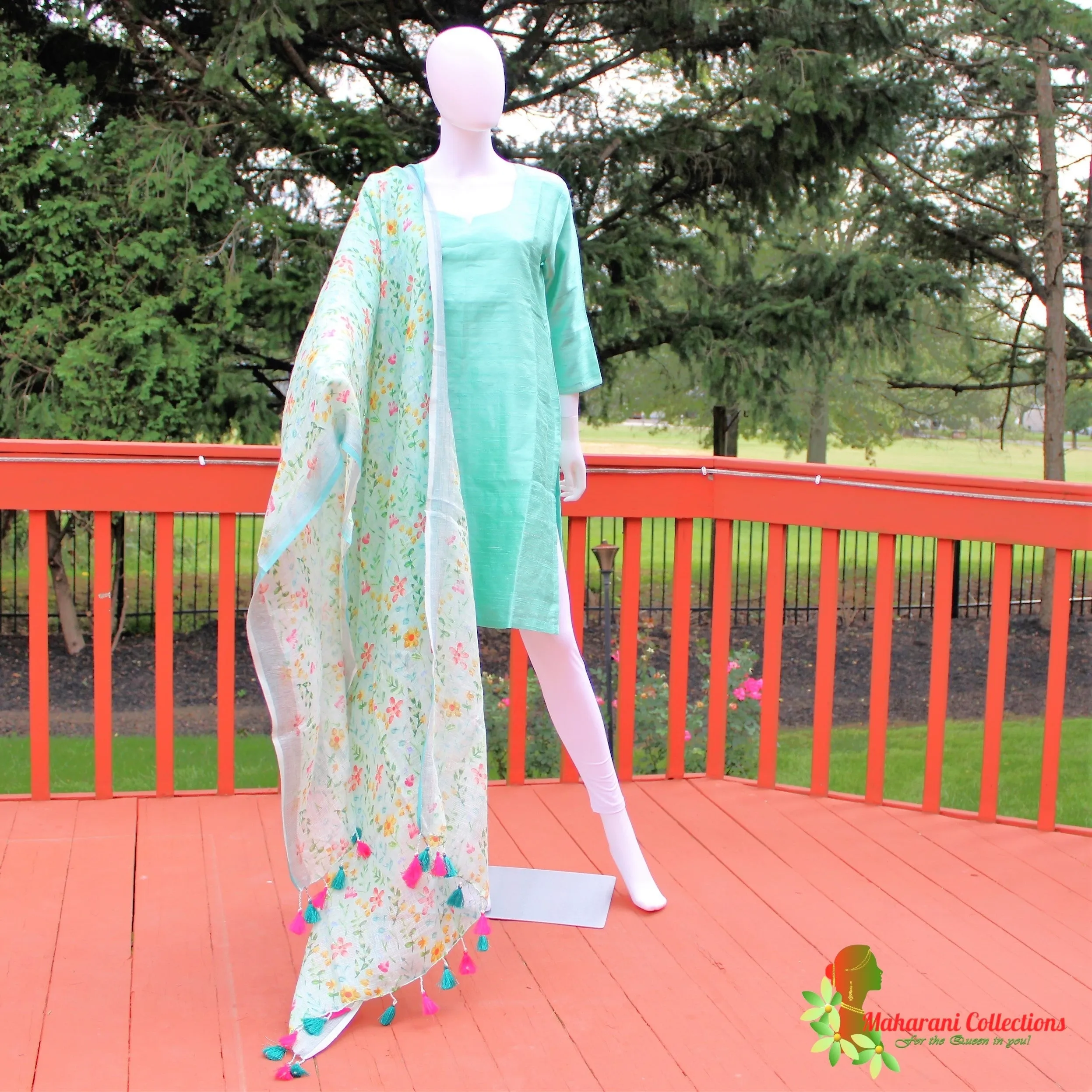 Maharani's Finest Silk Pant Suit - Pure Bhagalpur Tussar Silk - Light Sea Green (M)