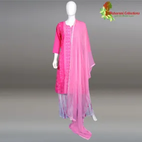 Maharani's Lucknowi Chikankari Palazzo Suit - Pink (L)