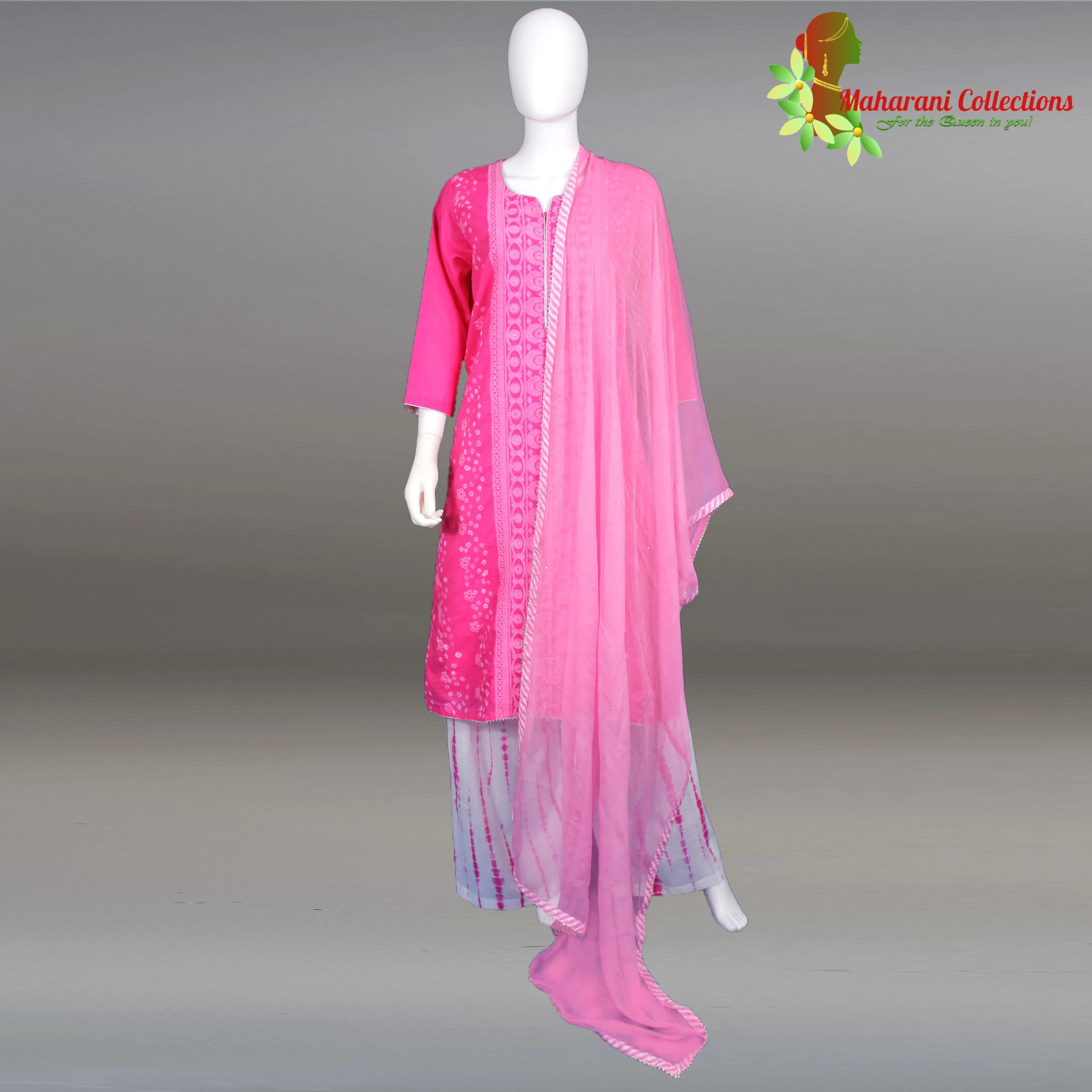 Maharani's Lucknowi Chikankari Palazzo Suit - Pink (L)