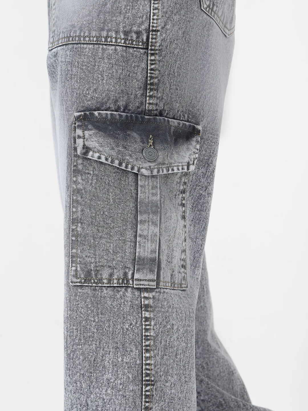 Men's Ice Grey Loose Fit Cargo Jeans With 6 Pockets Non Stretchable