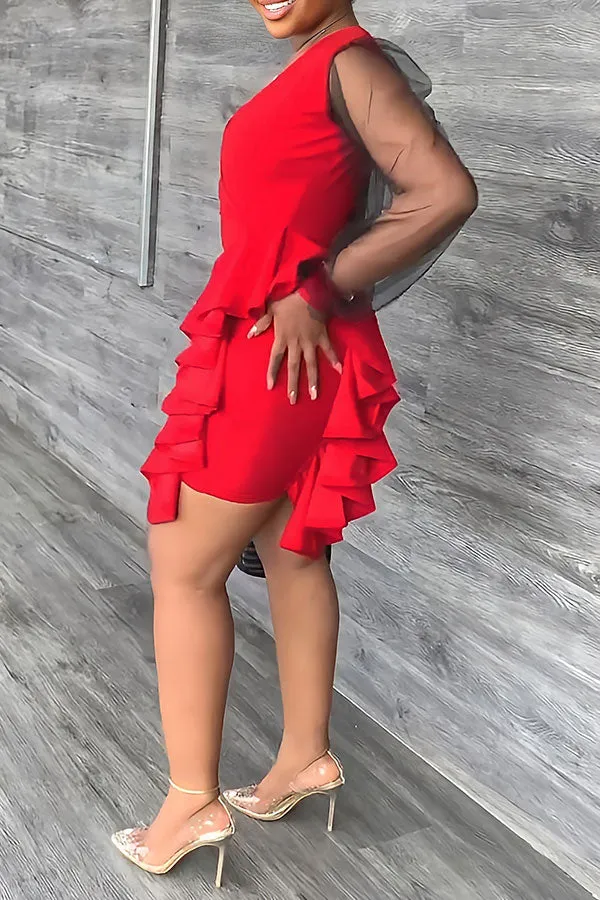 Mesh Patchwork Flattering Stringy Selvedge Mini Dress