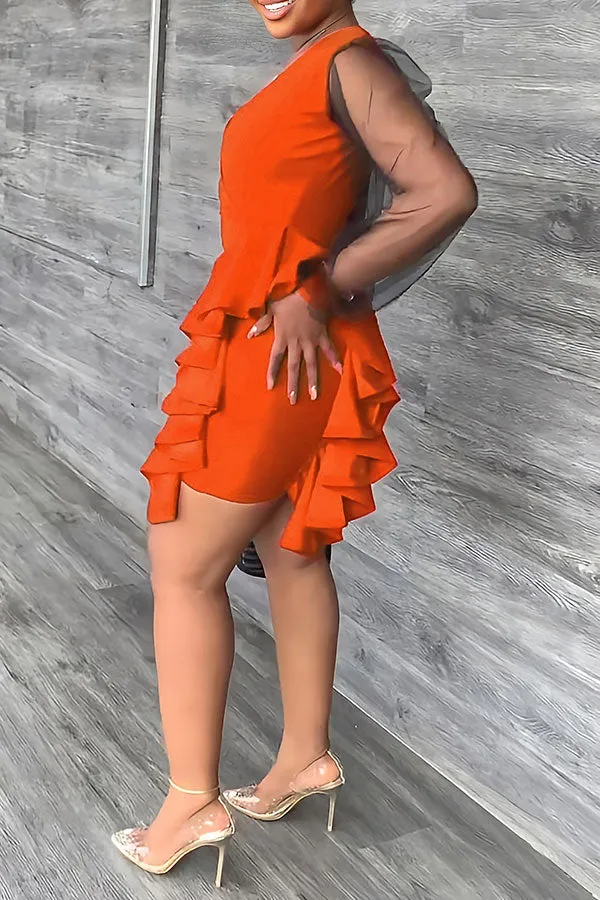 Mesh Patchwork Flattering Stringy Selvedge Mini Dress