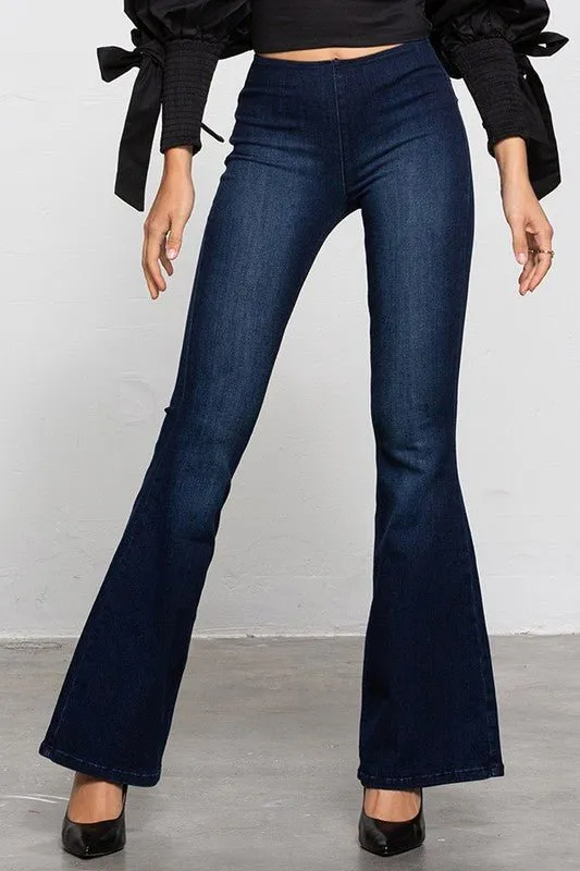 Mid-Rise Banded Waist Flare Jeans