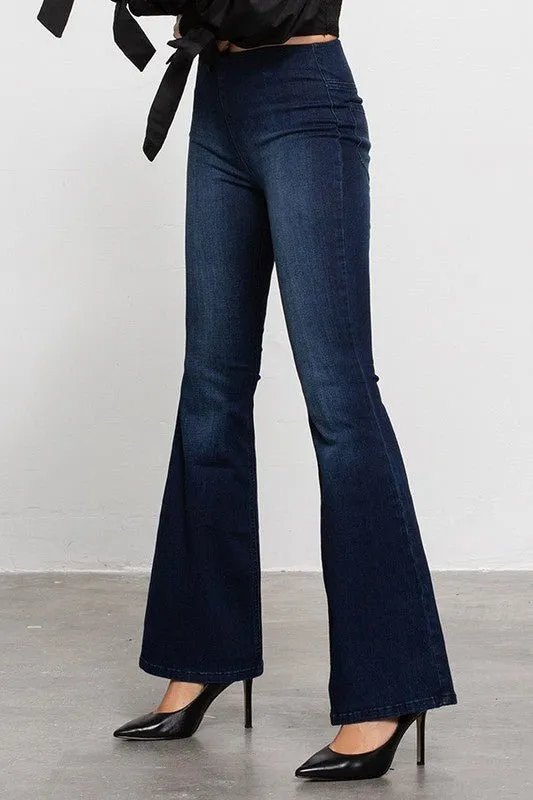 Mid-Rise Banded Waist Flare Jeans