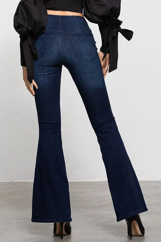 Mid-Rise Banded Waist Flare Jeans