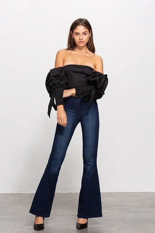 Mid-Rise Banded Waist Flare Jeans