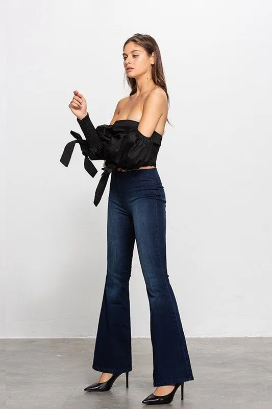 Mid-Rise Banded Waist Flare Jeans