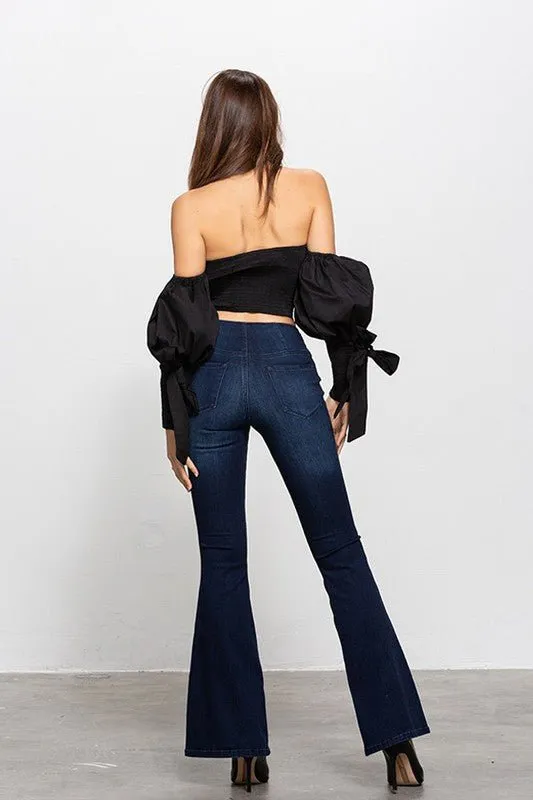 Mid-Rise Banded Waist Flare Jeans
