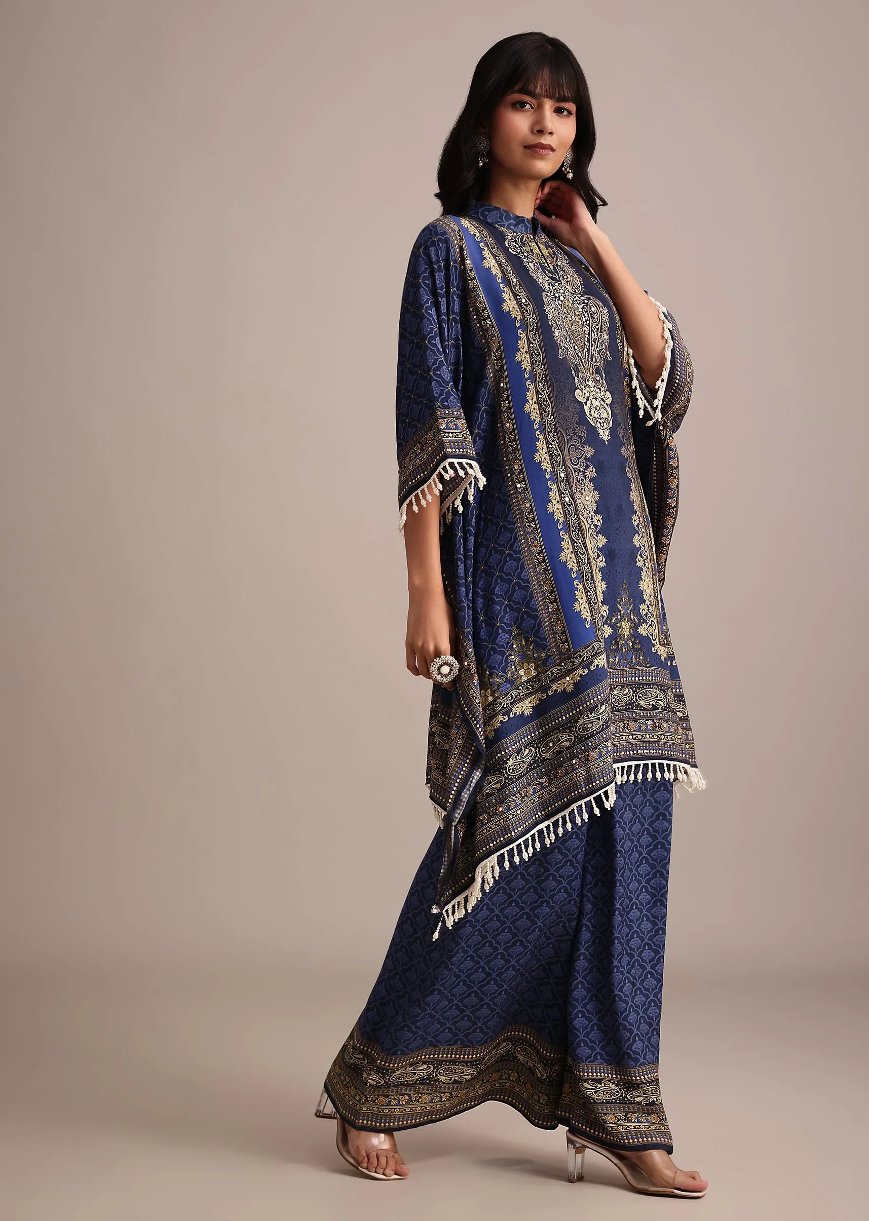 Navy Blue Printed Kurta Palazzo Set