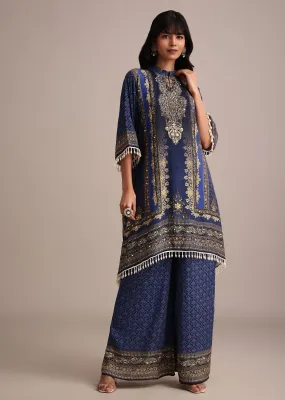 Navy Blue Printed Kurta Palazzo Set
