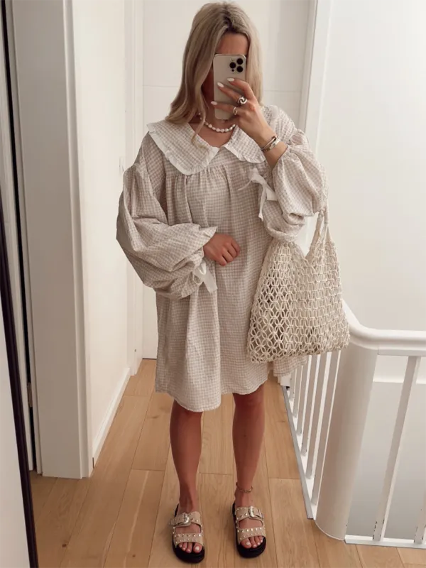 New style shirt doll collar long sleeve versatile lantern sleeve dress