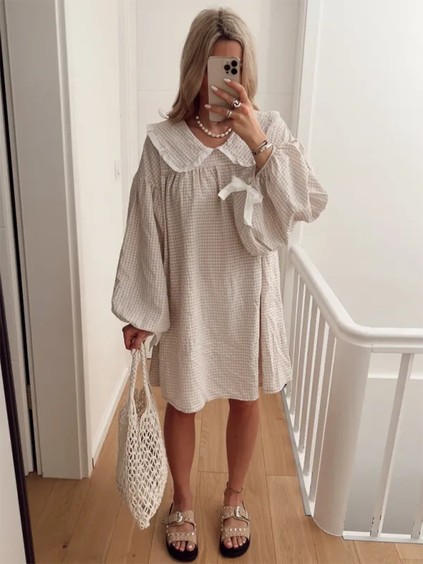 New style shirt doll collar long sleeve versatile lantern sleeve dress