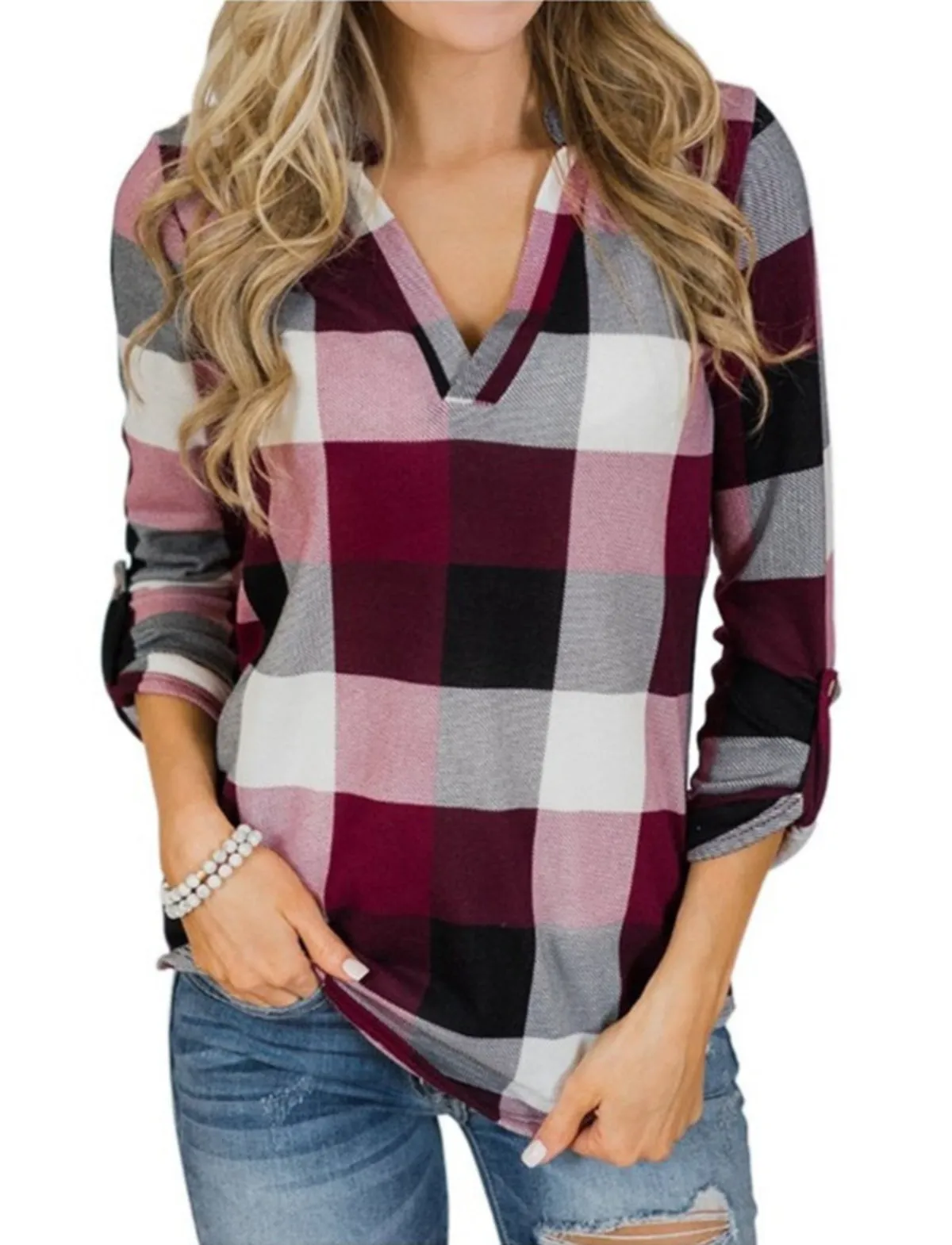 Plaid Long Sleeve Top