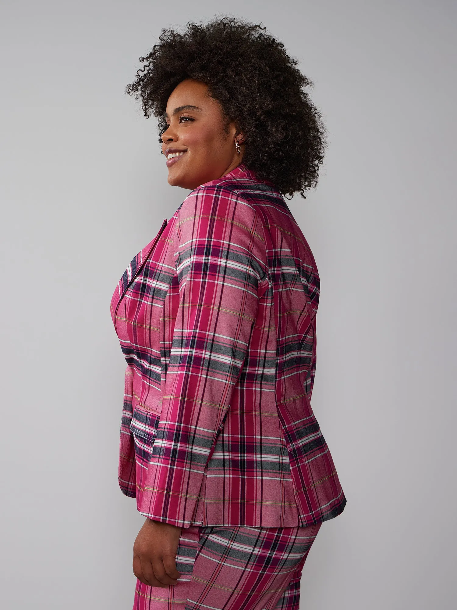 Plus Yarn Dyed Plaid Blazer