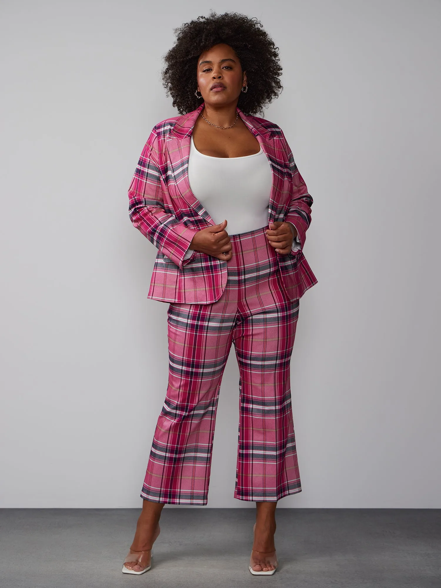 Plus Yarn Dyed Plaid Blazer