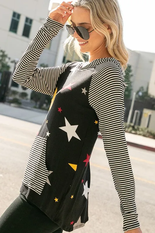 PRINT STRIPE MIXED SWEATSHIRTS