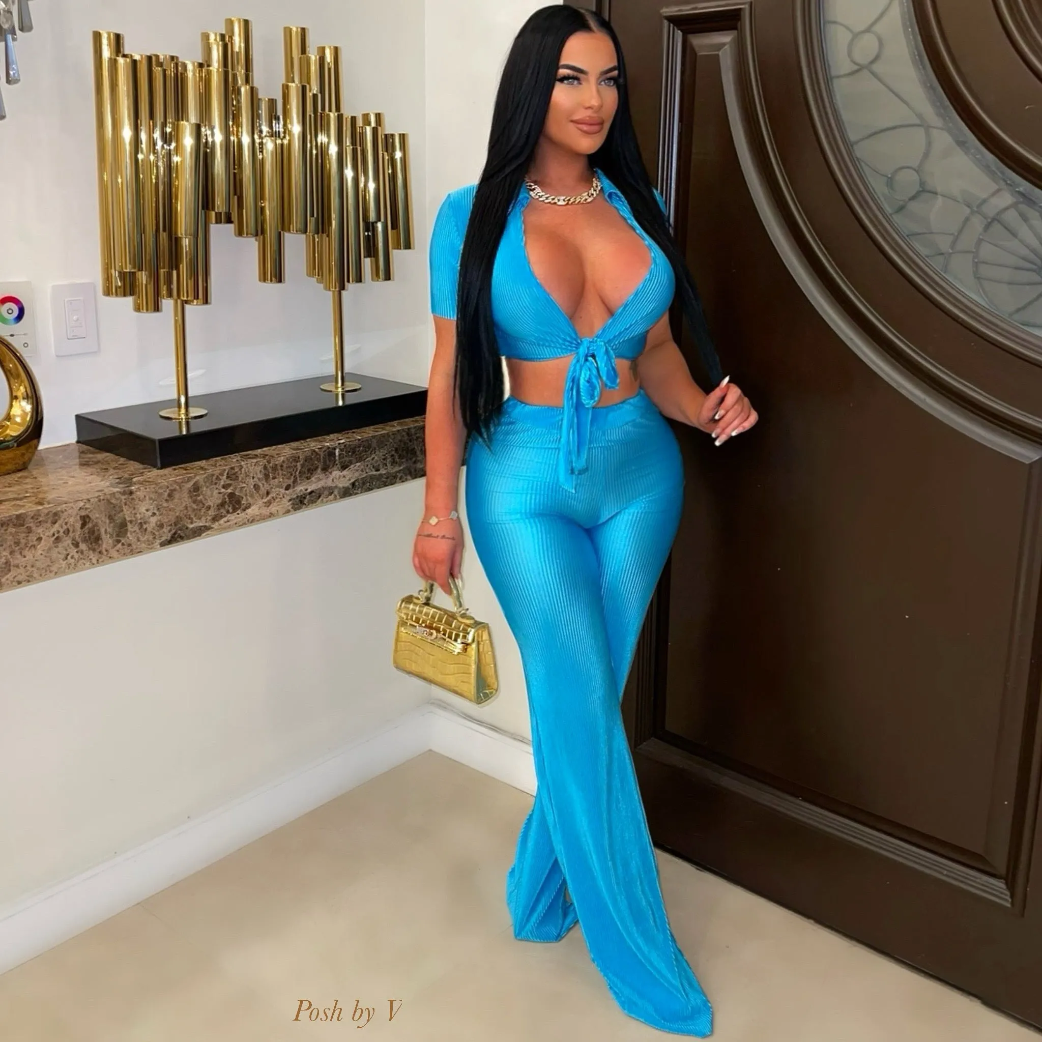 Reina palazzo pants set (Black)