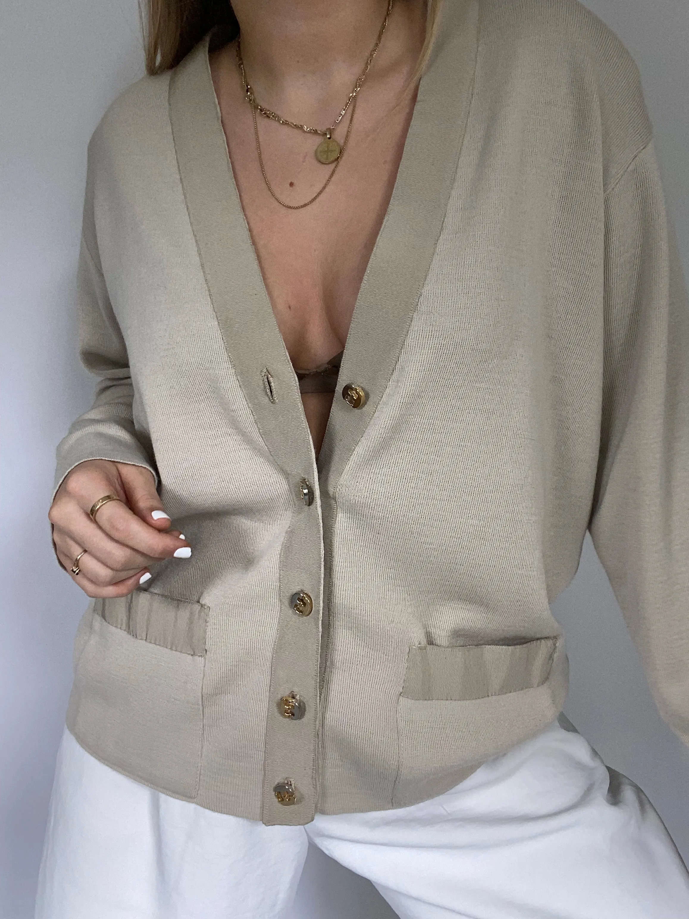 Salvatore Ferragamo Two Toned Logo Button Cardigan Size M