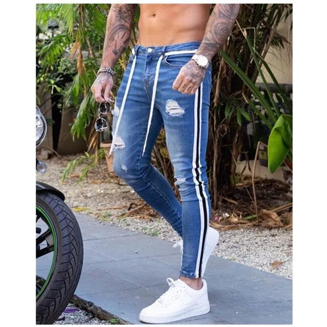 Trendy Men Skinny Ripped Denim Pants