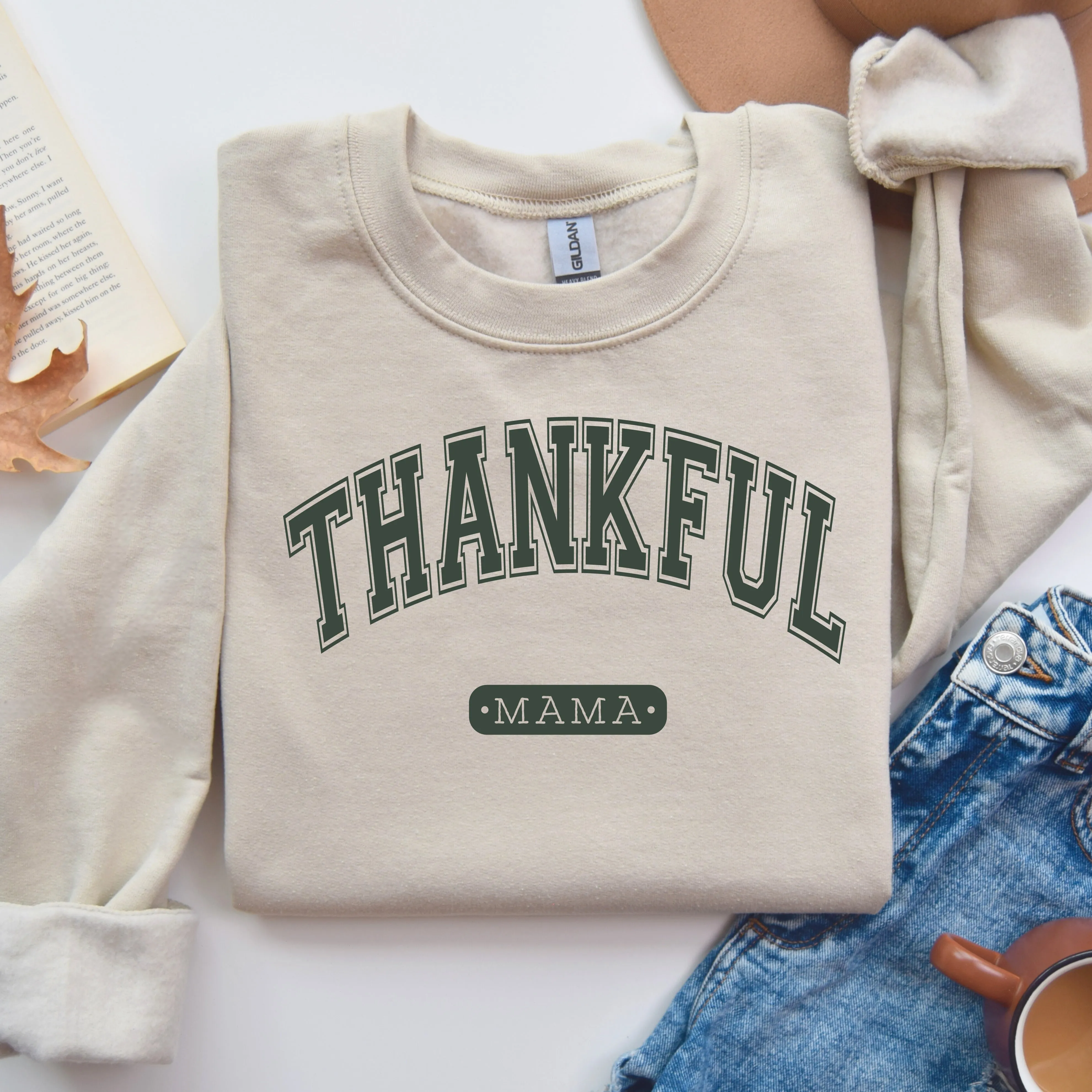 Varsity Thankful Mama | Sand Sweatshirt