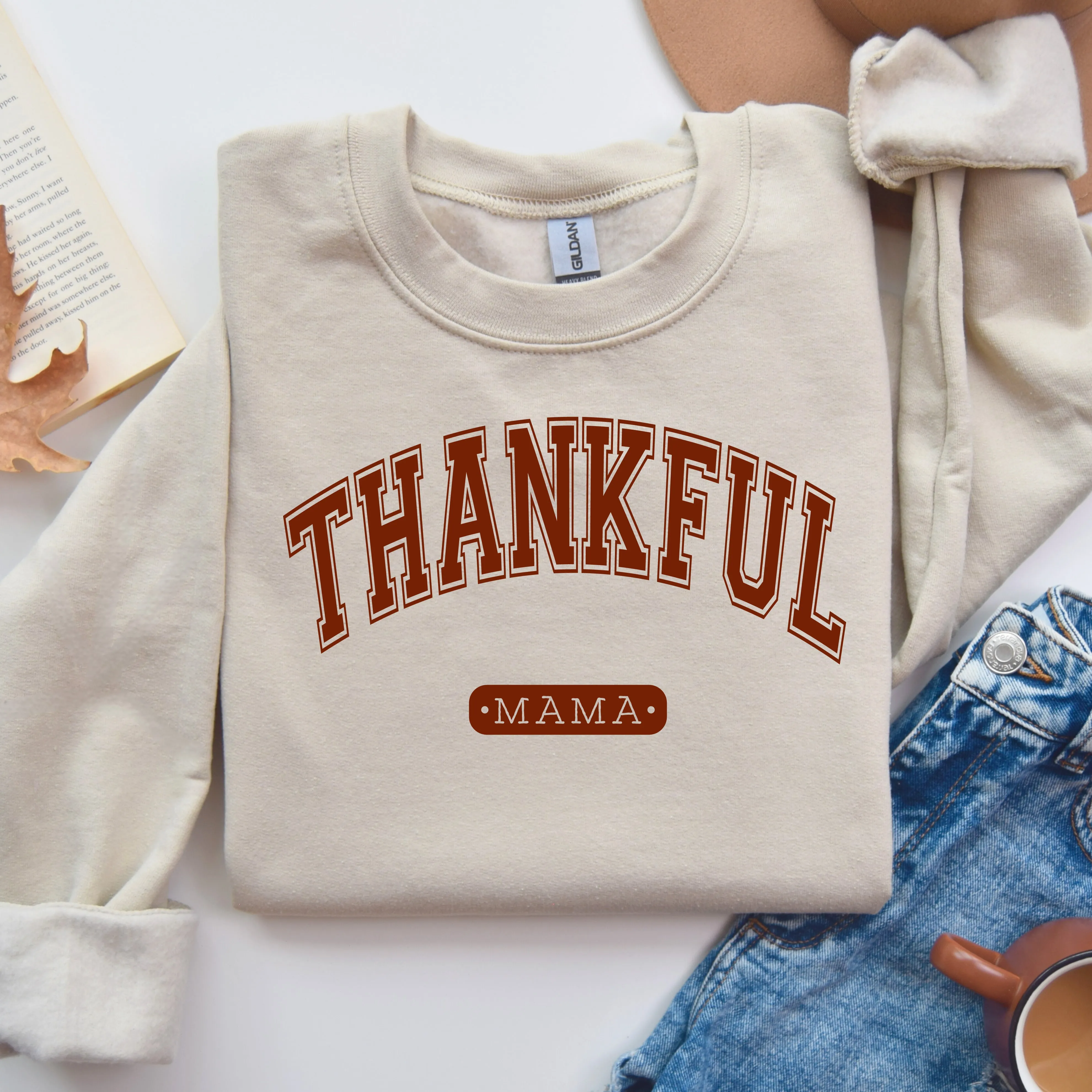 Varsity Thankful Mama | Sand Sweatshirt