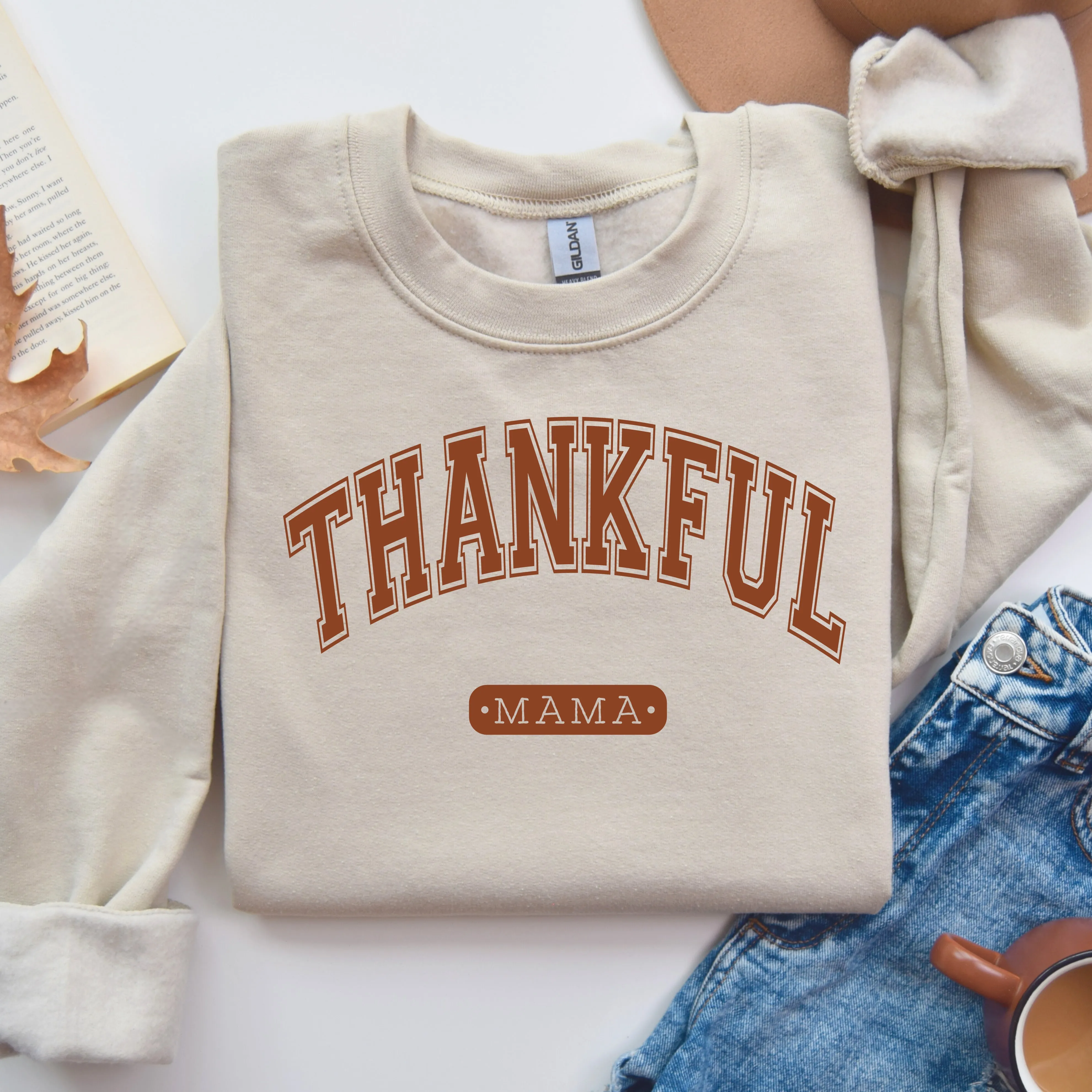 Varsity Thankful Mama | Sand Sweatshirt