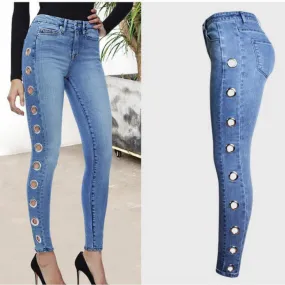 Washed Tight Hoop Jeans For Women - GlamzLife