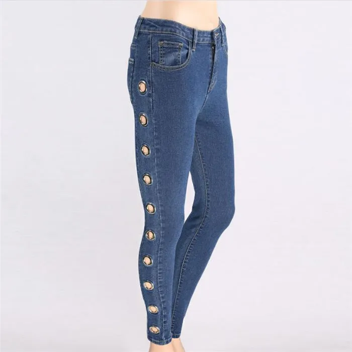 Washed Tight Hoop Jeans For Women - GlamzLife