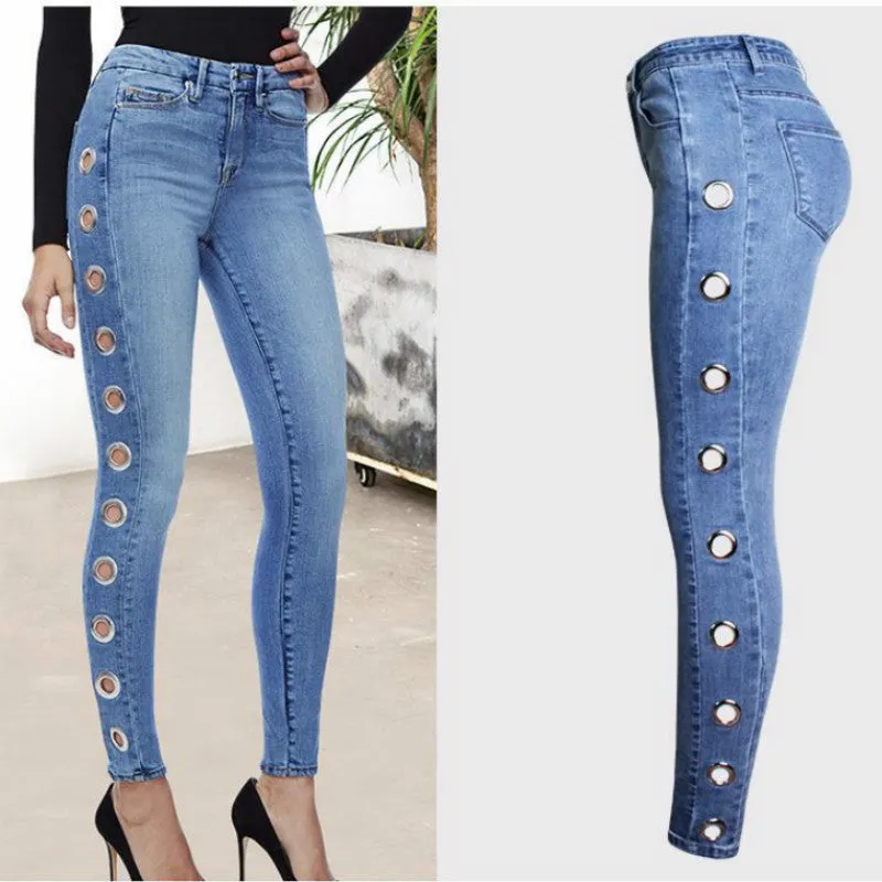 Washed Tight Hoop Jeans For Women - GlamzLife