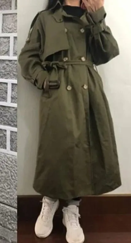 Windbreaker Autumn Winter Women Lapel Double Breasted Trench Coats Office Long Lining Korean Fashion Clothing 26820