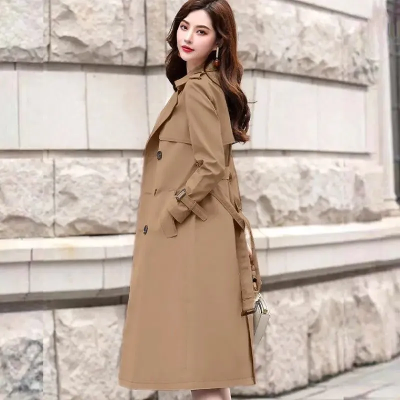 Windbreaker Autumn Winter Women Lapel Double Breasted Trench Coats Office Long Lining Korean Fashion Clothing 26820