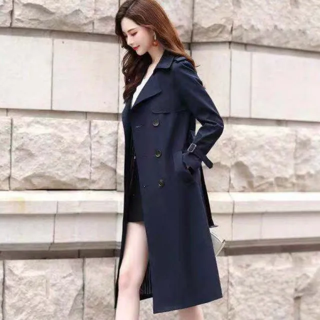 Windbreaker Autumn Winter Women Lapel Double Breasted Trench Coats Office Long Lining Korean Fashion Clothing 26820