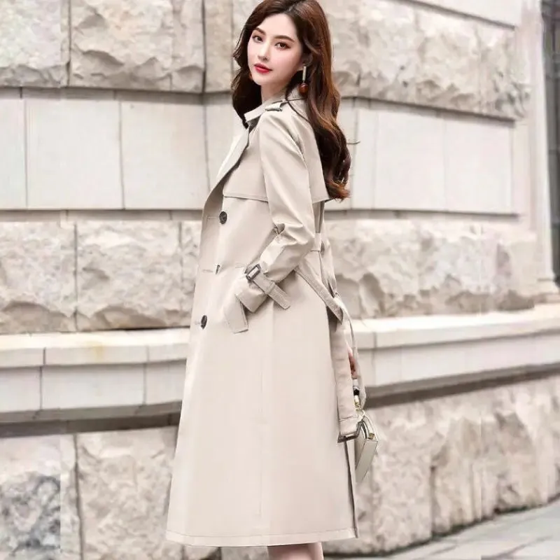 Windbreaker Autumn Winter Women Lapel Double Breasted Trench Coats Office Long Lining Korean Fashion Clothing 26820