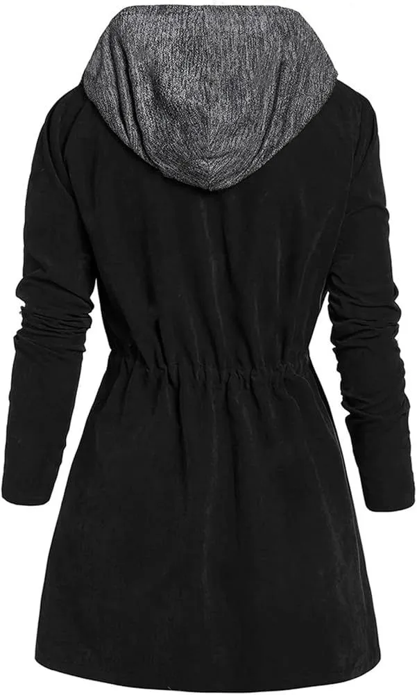 Women's Long Coat Women's double Row Zipper Fake Two Large Size Trench Coat With Hood   J46273