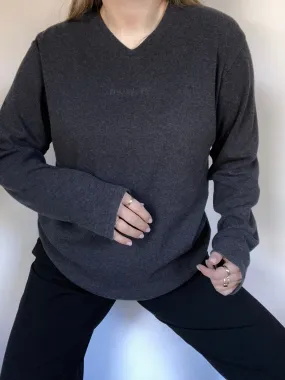 Yves Saint Laurent Logo Grey V Neck Pullover Size M