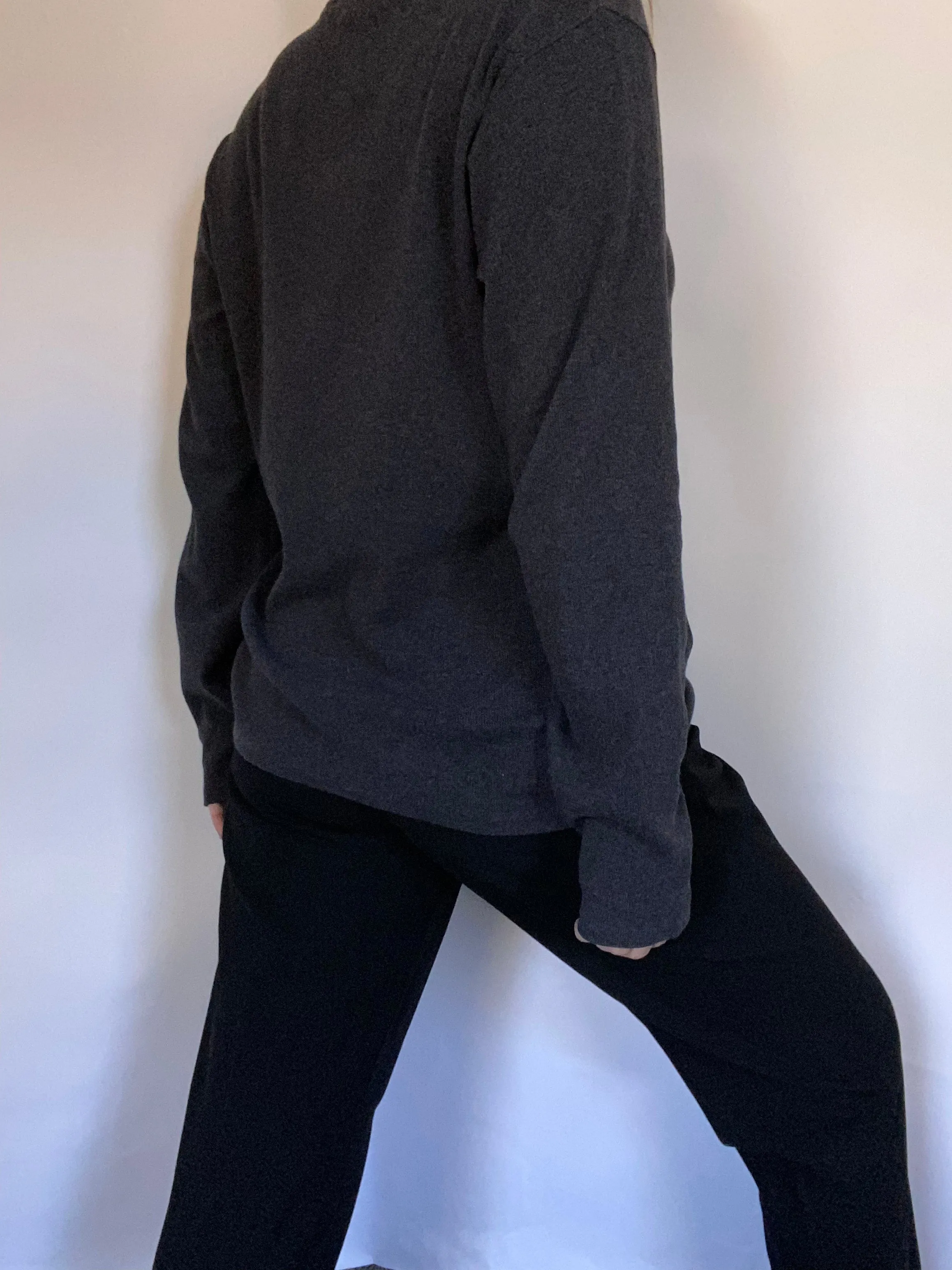 Yves Saint Laurent Logo Grey V Neck Pullover Size M